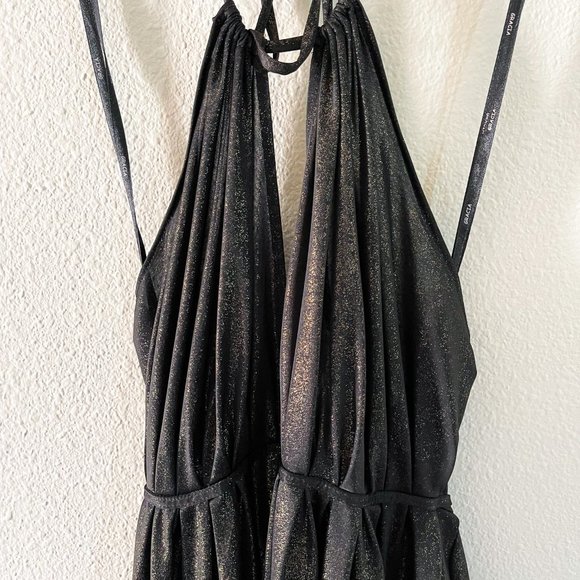 Gracia Fashion Black Gold Shimmery Halter Tie Dancing Dress for Night Out - Picture 4 of 8